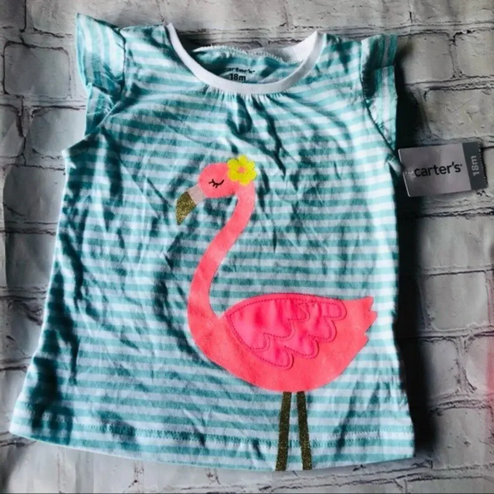 Carters 2Pc Shirt/Pants Flamingo Stripe Set 18M